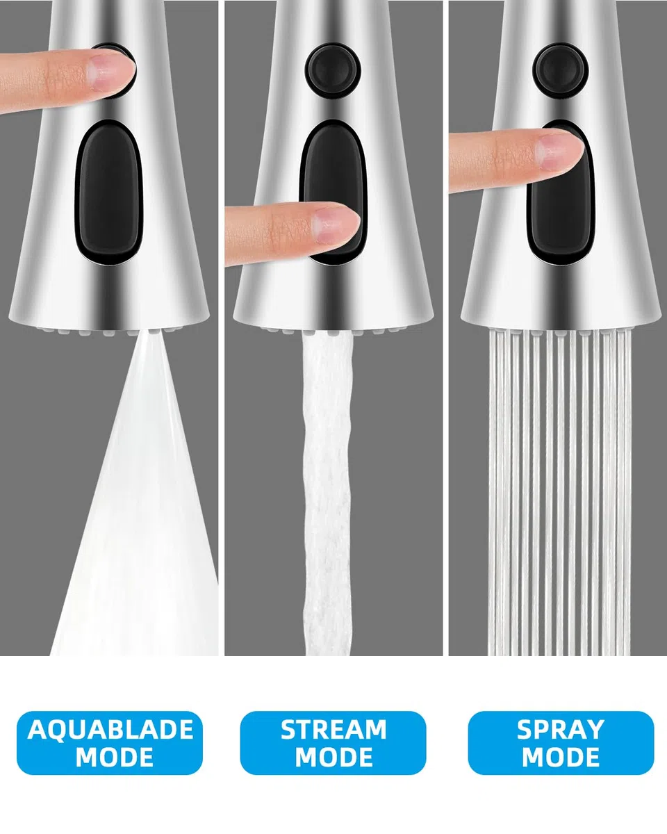 Hibbent Küchenarmatur Kopf Ersatz, 3-Funktions-Küche Spüle Sprühdüse kompatibel mit Moen,Pull Down Küche Sprühkopf mit 9 Adaptern, EU Standard, Delta, Kohler Wasserhähne, Chrom