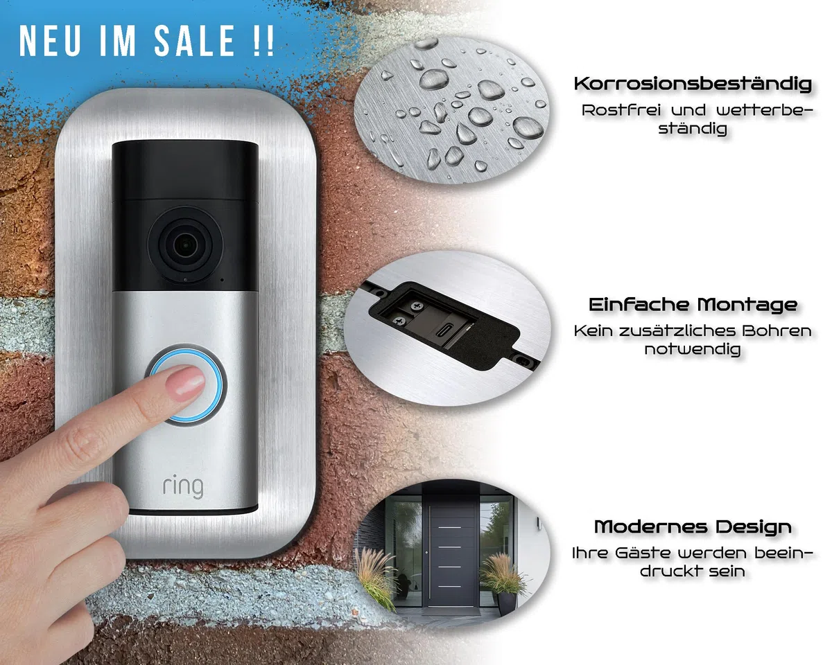 Edelstahl Blende | Zubehör für Ring Videotürklingel/Video Doorbell Wired Plus Kabel & Pro Kabel | Halterung, Schild, Befestigung, Platte für Outdoor Alexa Funk Klingel