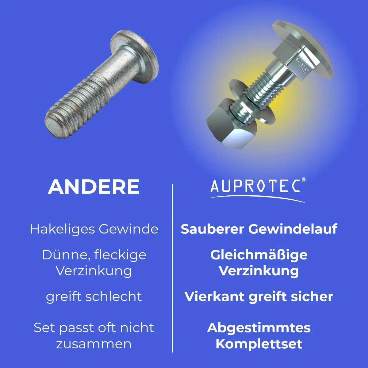 AUPROTEC Set M6x90 Schlossschraube inkl. Mutter & U-Scheibe I verzinkt Stahl 4.8 I DIN 603 Flachrundkopf mit Vierkantansatz für Holzbau und Außenbereich I 20 Stück