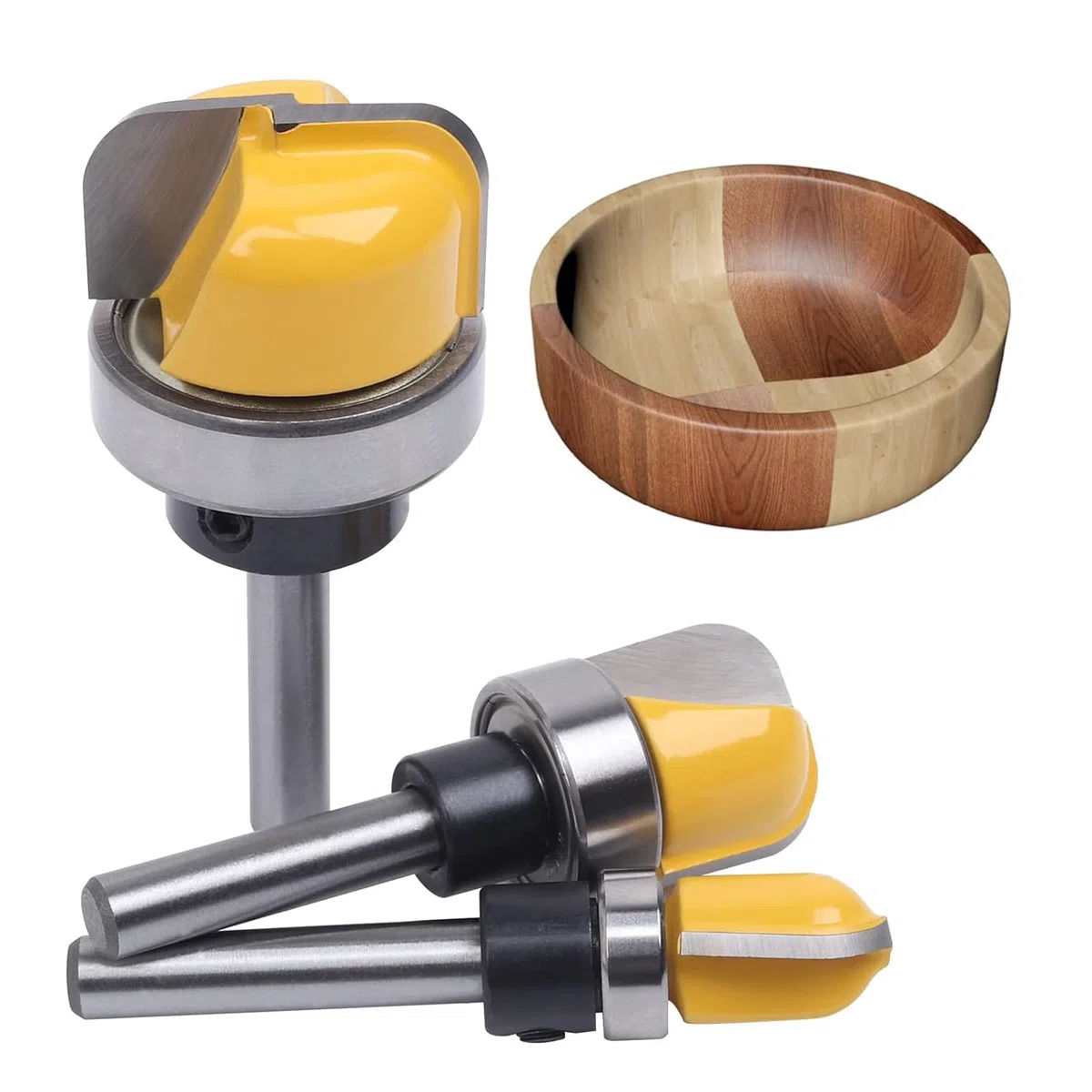 3 Stück Schüssel & Tablettfräser Hohlkehlfräser 1/4 Zoll Schaft Tablett Vorlage Fräser Bit mit Führungslager,Modell Nutfräser Holz Fräser für Oberfräse für Holzbearbeitung Möbelbau