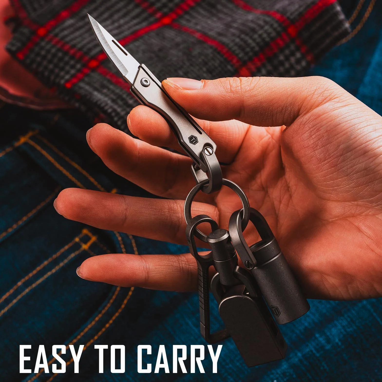 KeyUnity KK06 Mini-EDC-Taschenmesser, kleines Titan-Klappmesser mit integriertem Schlüsselloch für den täglichen Gebrauch