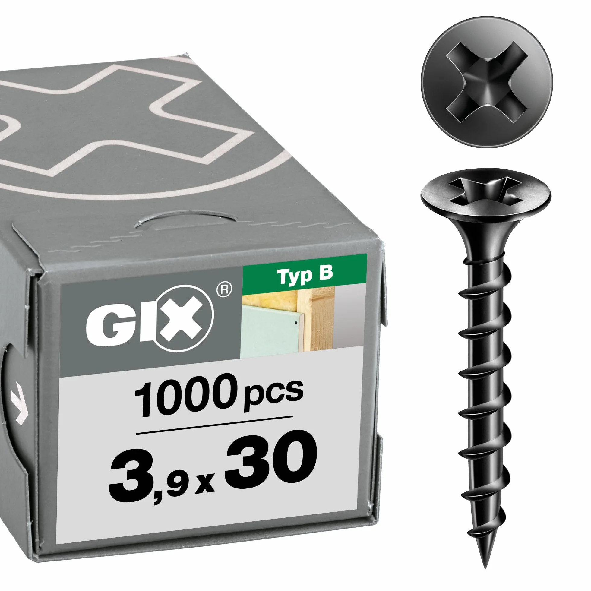 SPAX GIX-B Schnellbauschrauben 3,9 x 30 mm Grobgewinde, 1000 Stück, Trompetenkopf, Kreuzschlitz-H2, Trockenbauschrauben für Holz-Unterkonstruktionen – 1891170390305