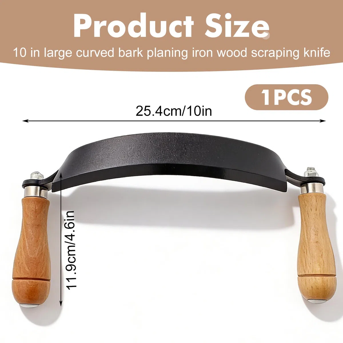 GOMETY 250mm Zugmesser für Holz Geschmiedet, Zugmesser Schäleisen Ziehmesser Reifmesser Gebogen mit Ergonomischen Holzgriffen, Entrindungswerkzeug für Holzbearbeitung und Schnitzer (10 Zoll)