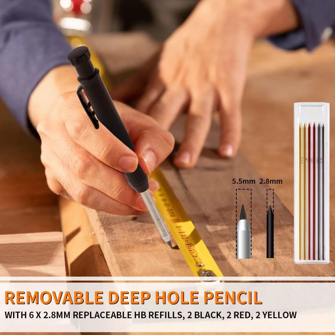 Anreißwerkzeug Multifunktions Baustift Zimmermannsbleistift Anreißer-Linienmarker mit Tieflochstift, DIY Holzbearbeitung Anreißer Markierungswerkzeuge
