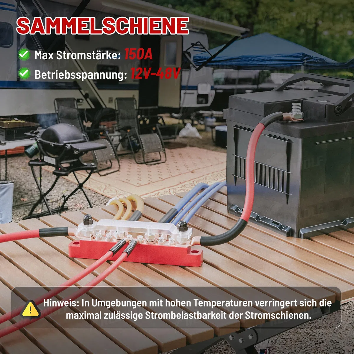 RED WOLF 150A Sammelschiene Verteilerblock 12V-48V DC für Auto Marine RV Wohnmobil Lkw Elektrik System Klemmleisten, Positive Masse Stromverteilungsblock Busbar mit 6 x M4 & 4 x M6 Klemmenbolzen