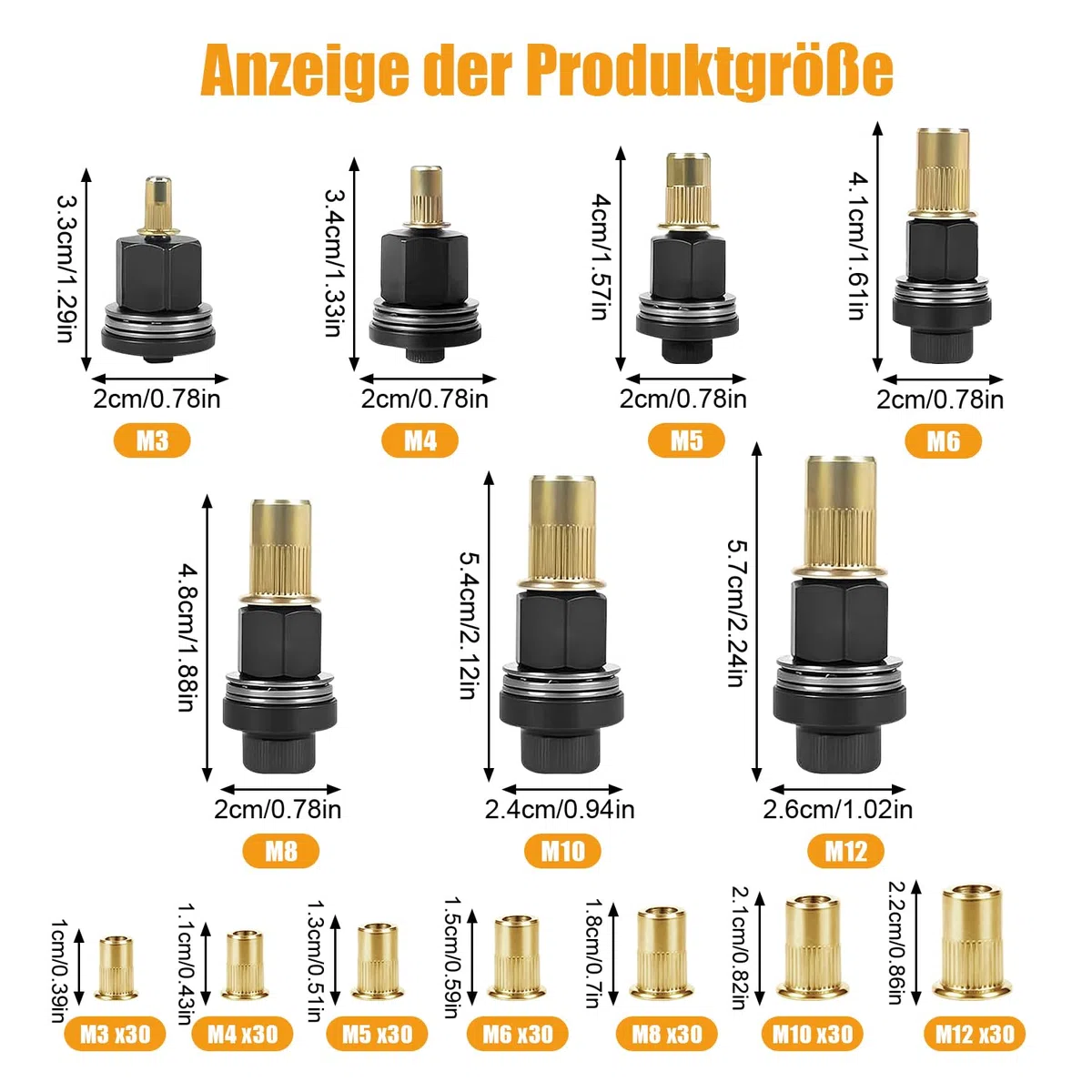 Nietmuttern Gewindenieten Einpressmuttern Einziehmuttern für M3 M4 M5 M6 M8 M10 M12 217Stk Nietenzange Nietmuttern für Nietmutter Werkzeug Manuelle Nietmaschine (je 30 Muttern)