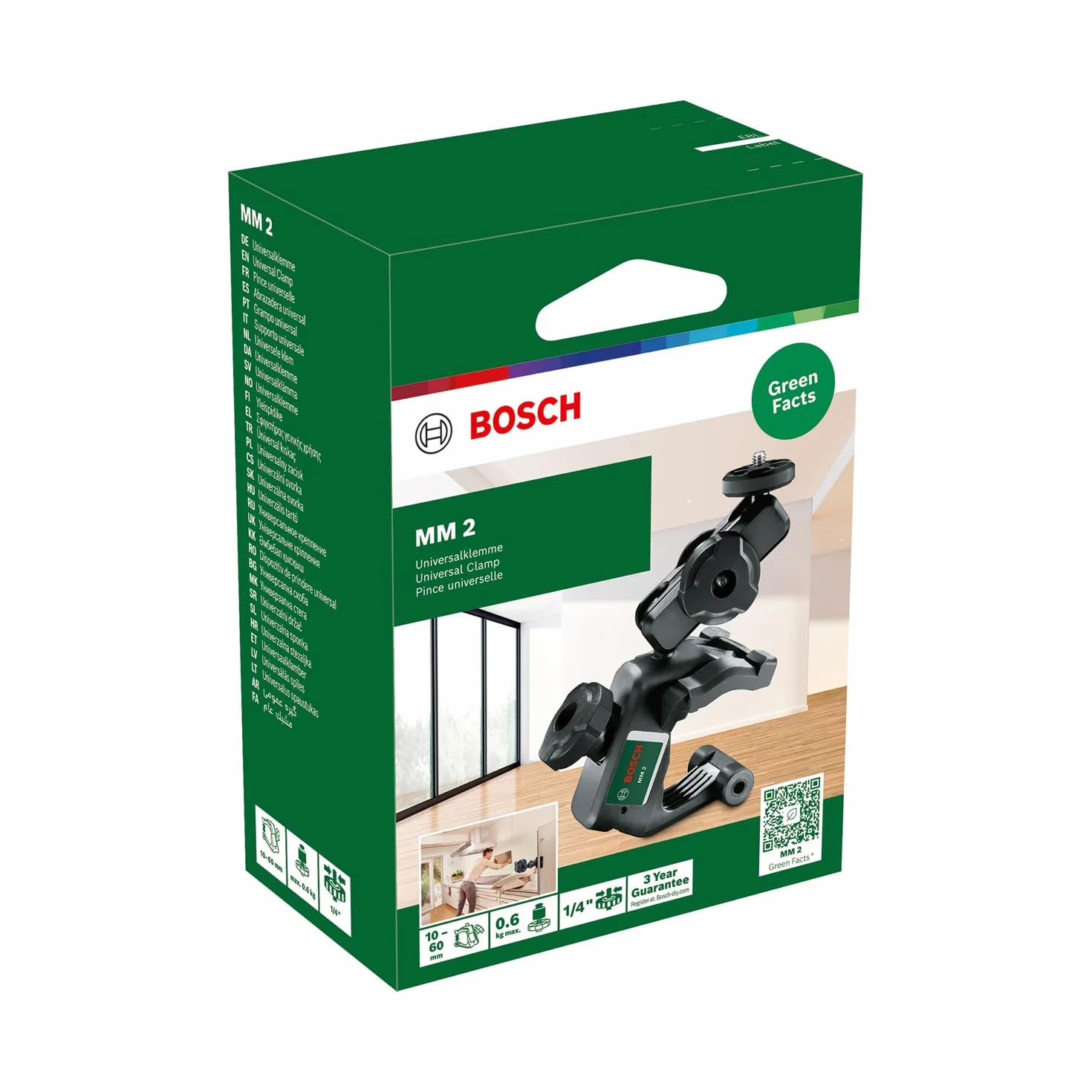 Bosch Universalklemme MM 2 (mit Klemmbereich 10-60 mm und Höhenverstellung 40-95 mm für schnelle und flexible Positionierung von Kreuzlinienlasern, im Karton)