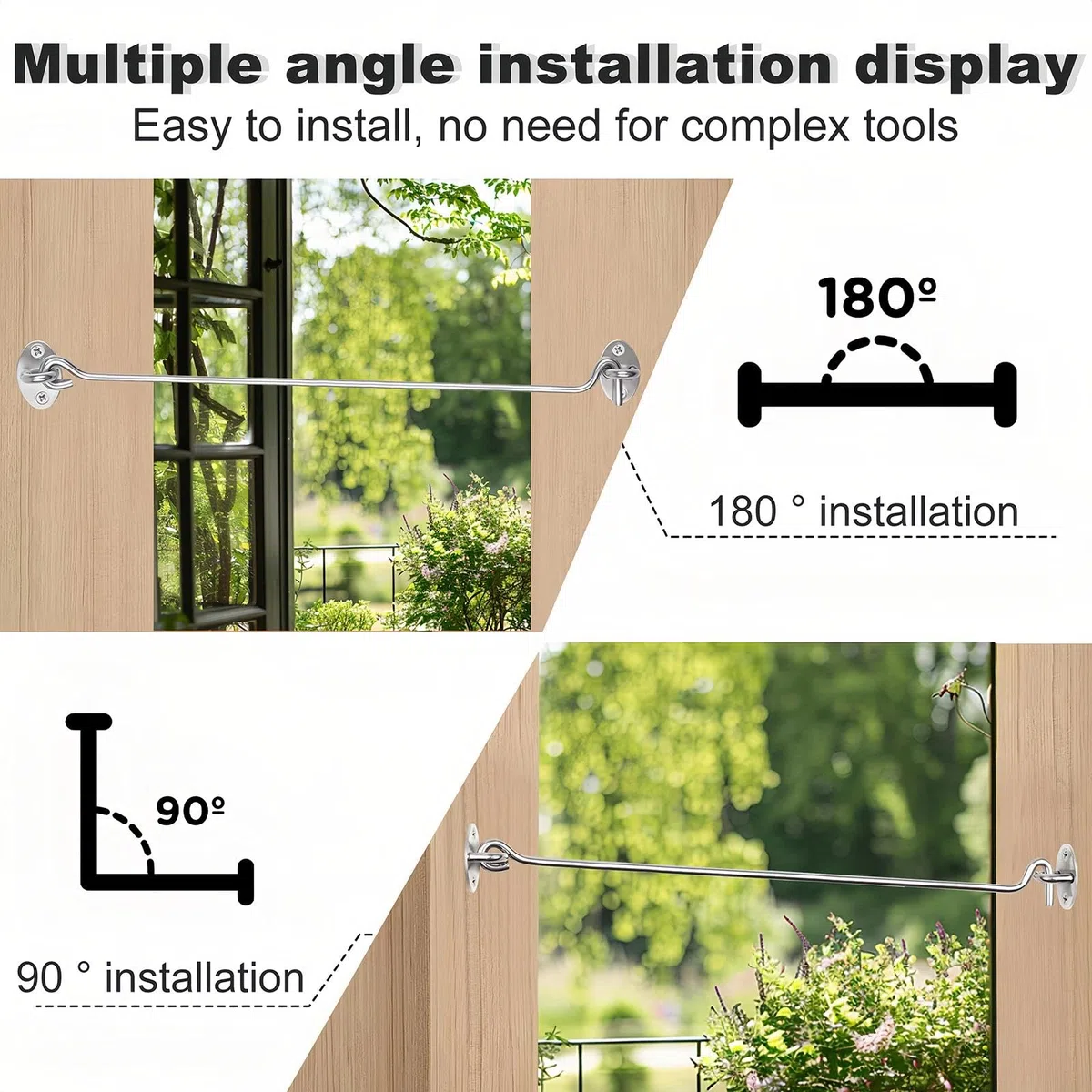 2 Stück 400mm Tür Riegel, Silber Edelstahl Sturmhaken mit Öse, Verschlussriegel mit 8 Schrauben, für Türen, Gartenzaun, Schränke, Fenster