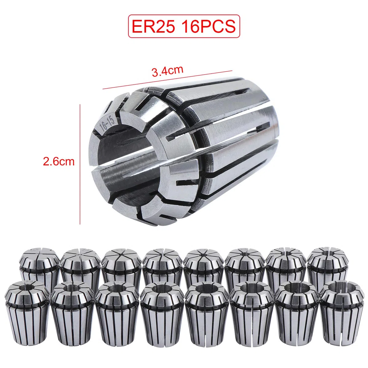 Hseamall ER25 Klemmhülsen-Set, ER25 Spannzange, 1 - 7 mm Halterung, ER11 Federspannzangen-Set für CNC-Arbeiten, Gravier- und Fräswerkzeug, 16 Stück