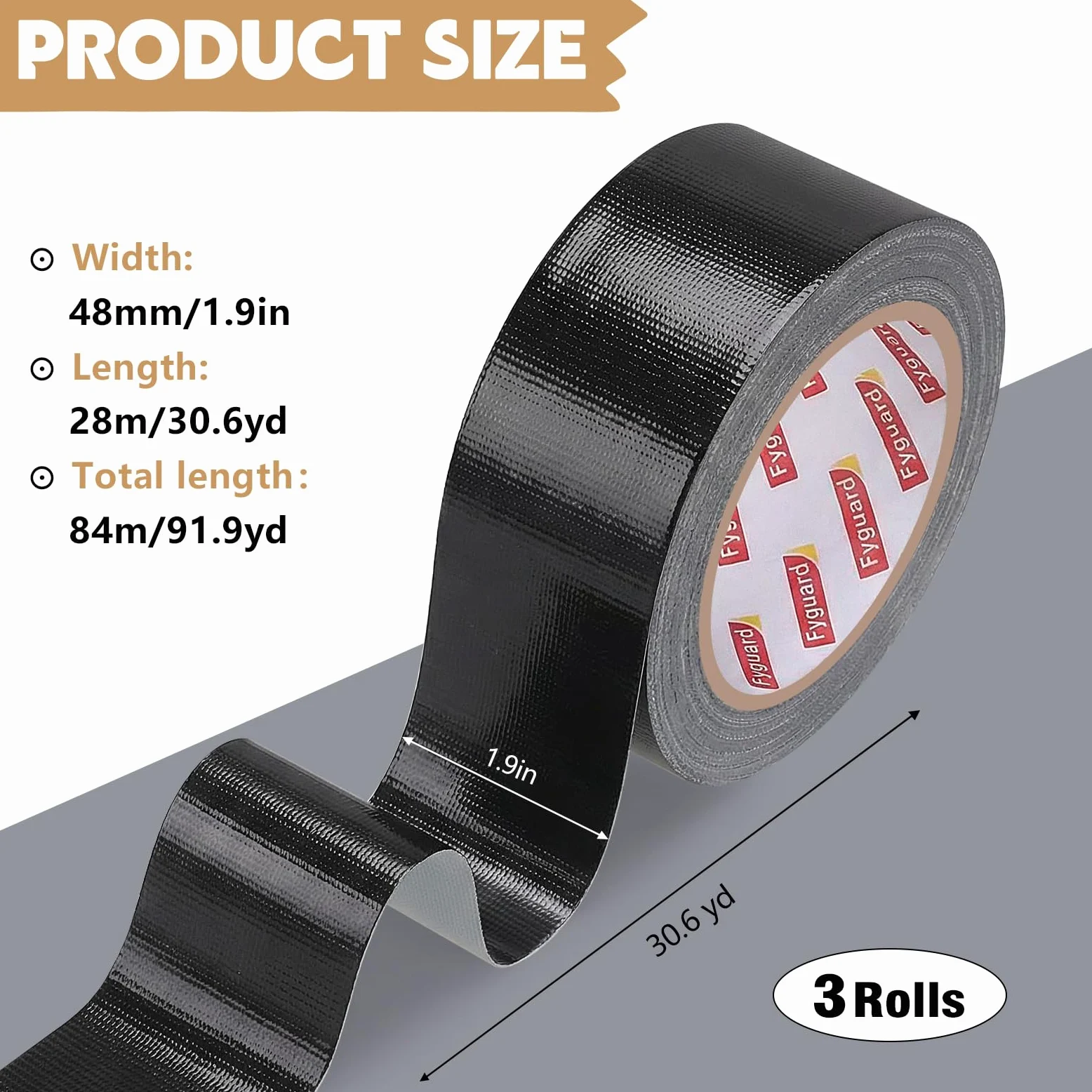 3 Rollen Panzertape Schwarz, 48mm x 28m Schwarzes Gafferband 210μ Wasserdichtes Panzerband Rückstandsfrei für Verschiedene Oberflächen, Reparatur Befestigung Verstärkung (84m insgesamt)