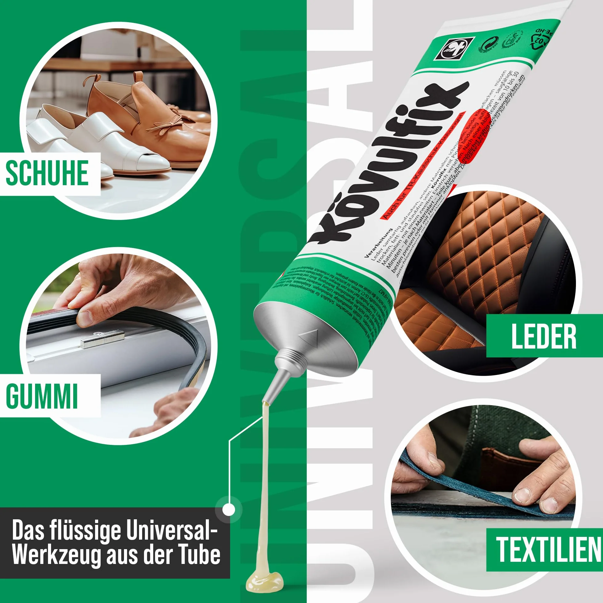 Kövulfix Kontaktkleber Set 240g + Pinsel – Schuhkleber extra stark, wasserfest & flexibel – Alleskleber für Leder, Gummi, Textil, Schuhe, Dachhimmel, Markise, Outdoor, Reparatur