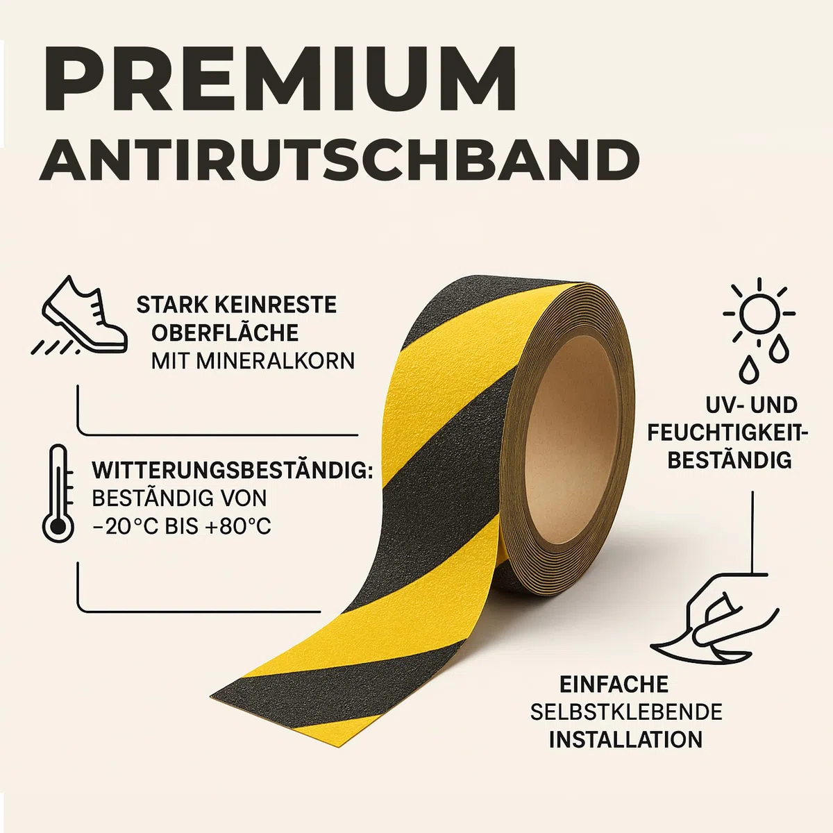 Antirutsch Klebeband [ 18M x 2,5cm ] Grau | Griptape für den Innen- und Außenbereich | Grip Tape, Anti Rutsch Streifen, Antirutschstreifen Treppe, Treppenstufen Antirutsch