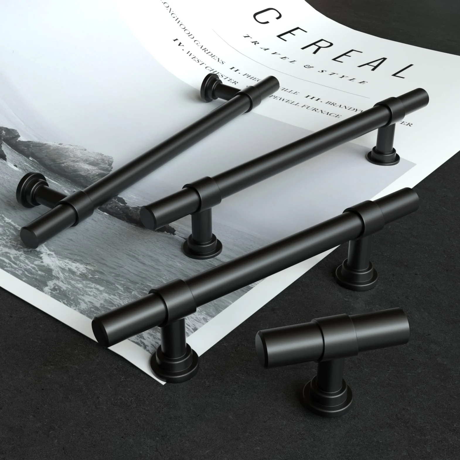 LONTAN 5 Stück Möbelgriffe Schwarz, 160mm lochabstand Griffe für Küchenschränke, Edelstahl Rundrohre + Zink Sockel Hochwertige Schrankgriffe Schwarz, Allgemeiner Stil Griffe Möbel