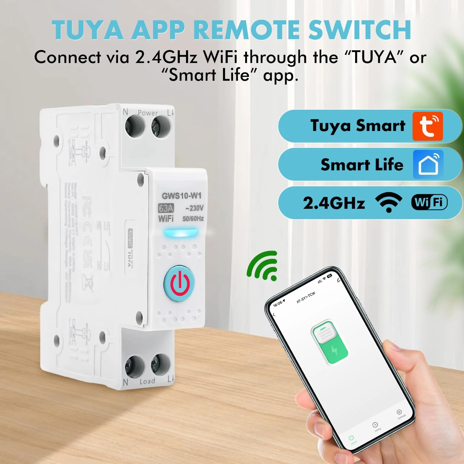 63A wlan schalter hutschiene wifi 1P Zeitschaltuhr Hutschiene tuya smart circuit breaker sprachsteuerung AC230V Smart schalter Kompatibel mit Alexa und Google Home GWS10-W1