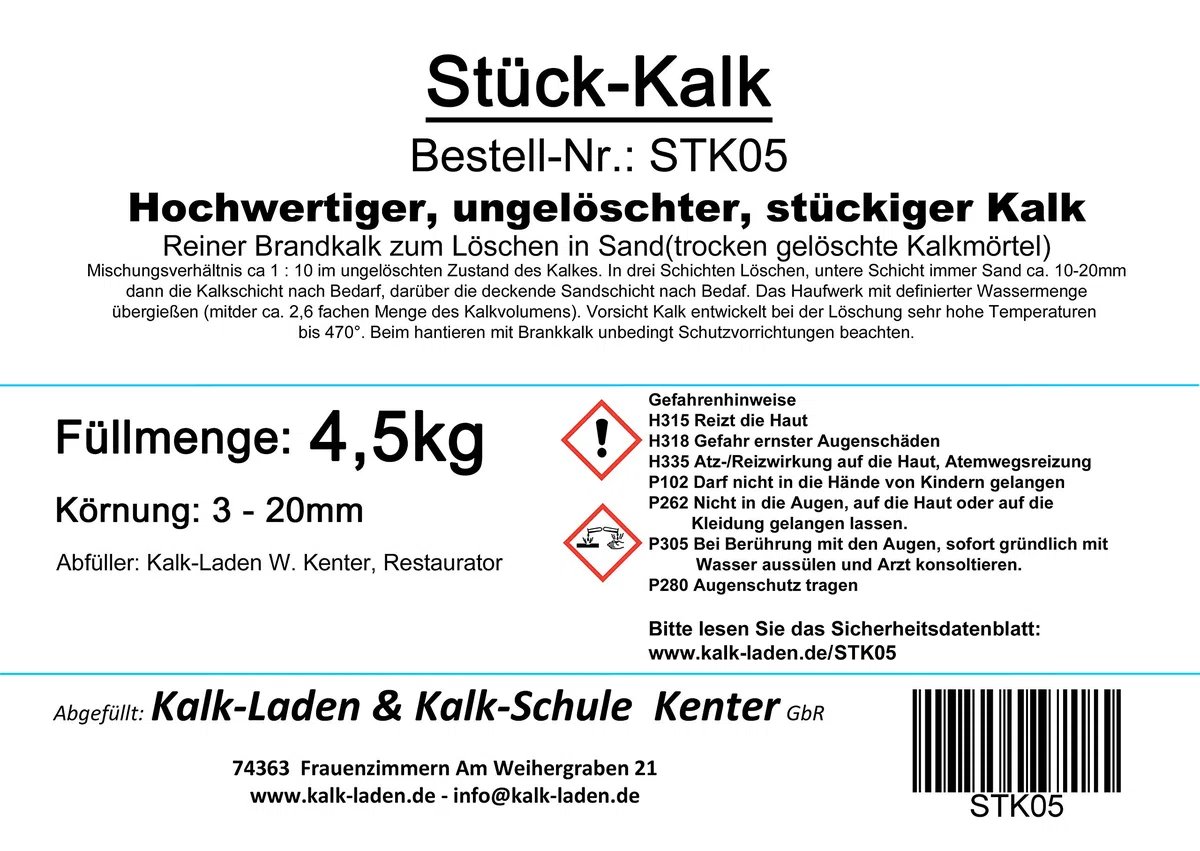 Gebrannter Kalk 4,5 Kg (Stück-Kalk)