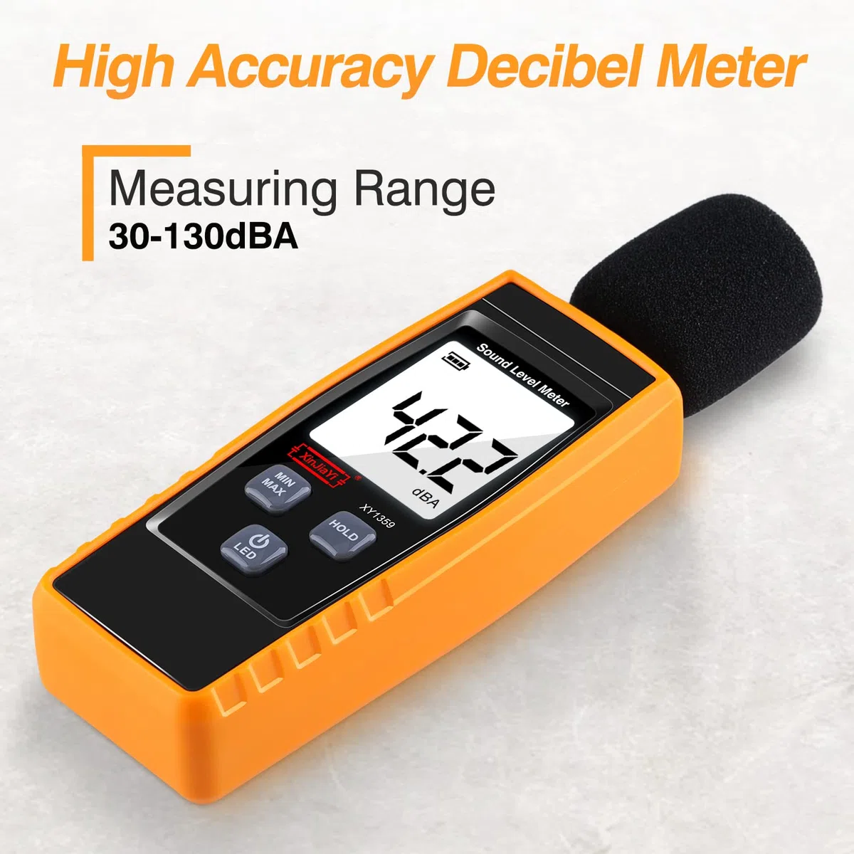 Dezibel Messgerät, Tragbares db Messgerät (Schallpegelmessgerät), digitales Geräuschmessgerät, Bereich 30-130 dB(A) dB-Messgerät, Geräuschpegel-Soundmonitortester Gelb