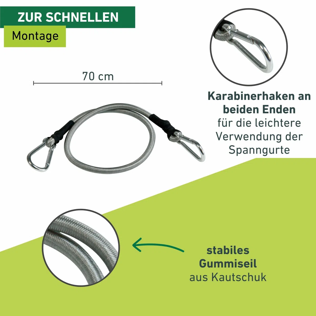 Windhager Expanderseil, 4 Stück, 70 cm, Schwarz, mit Karabinerhaken, zur Transportsicherung, 10979