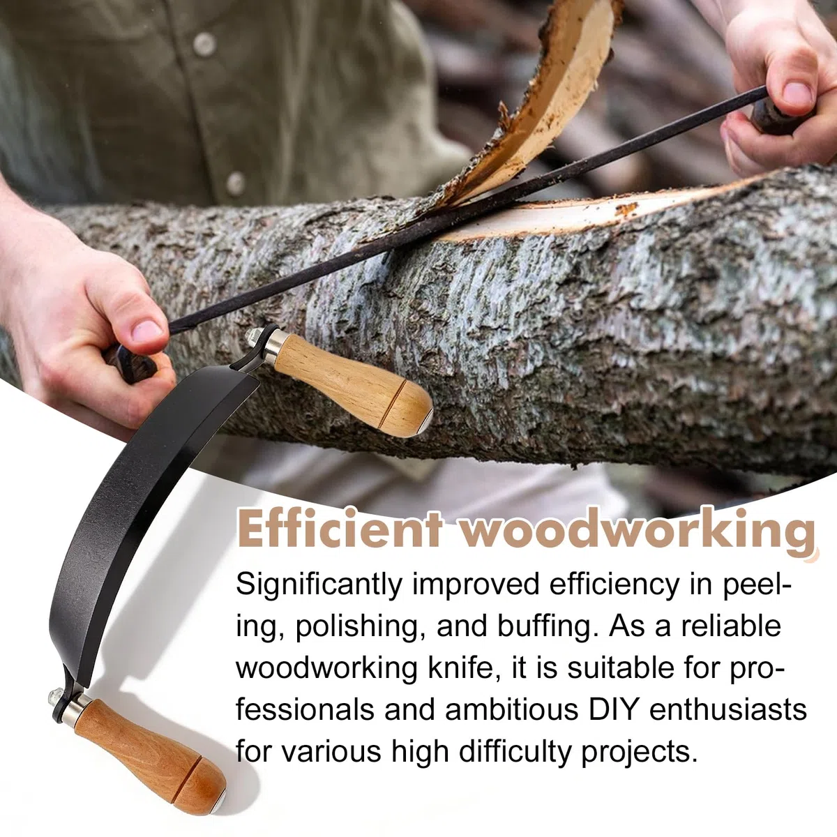 GOMETY 250mm Zugmesser für Holz Geschmiedet, Zugmesser Schäleisen Ziehmesser Reifmesser Gebogen mit Ergonomischen Holzgriffen, Entrindungswerkzeug für Holzbearbeitung und Schnitzer (10 Zoll)