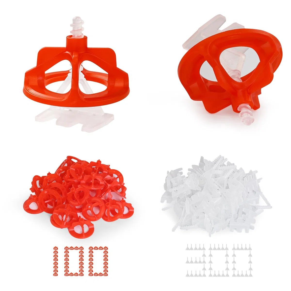 Fliesen Nivelliersystem 3mm Set, 300 Stück Gewindelaschen und 100 Stück Zughauben, Fliesen Werkzeug Fliesenverlegehilfe für professionelle Keramikfliesen und Stein DIY Installation