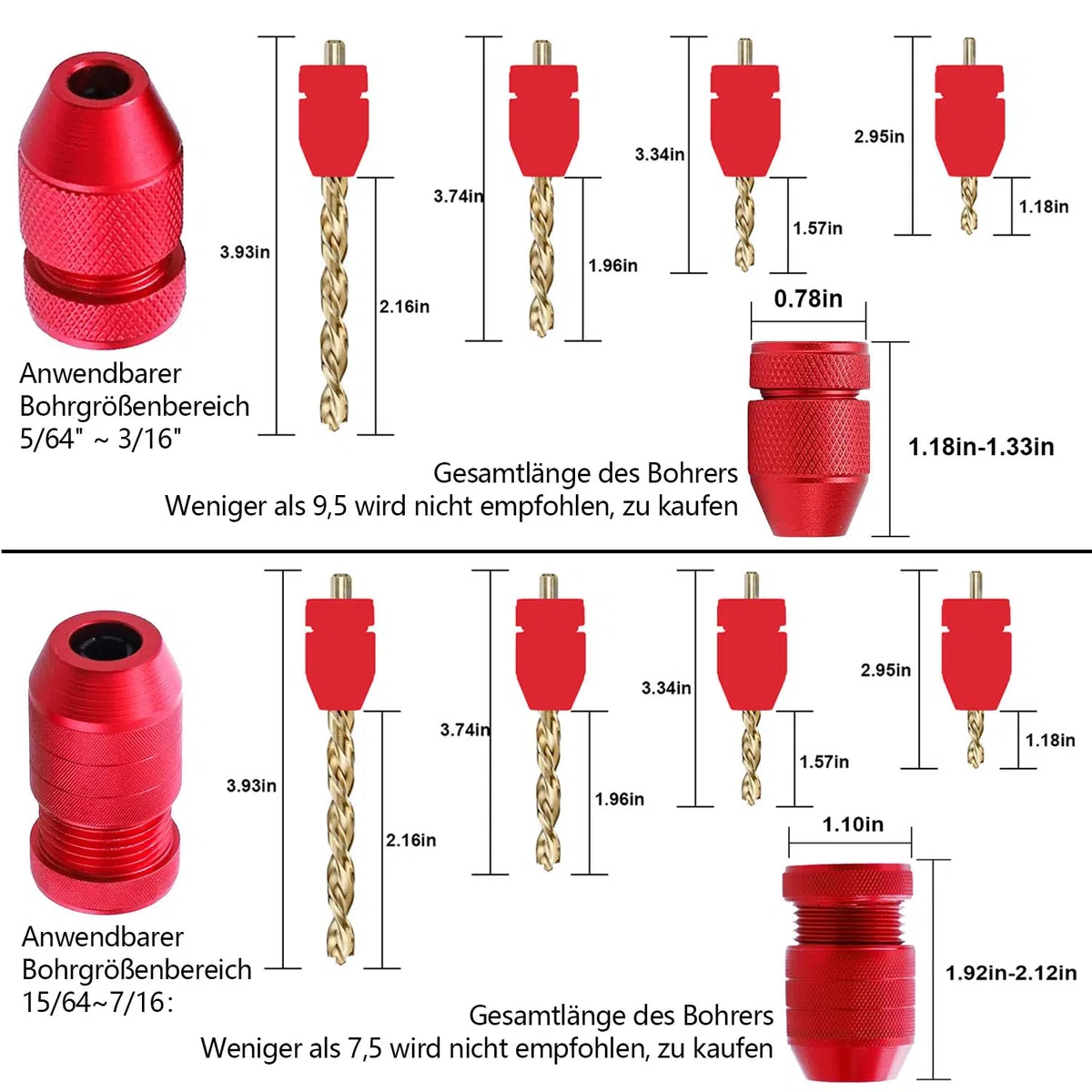 GIONAR 2 Stück Bohrer Tiefenanschlag-Set, einstellbar von Ø 2-11 mm, Aluminium Bohrstopp für präzise Holzbohrer Holzbohrungen