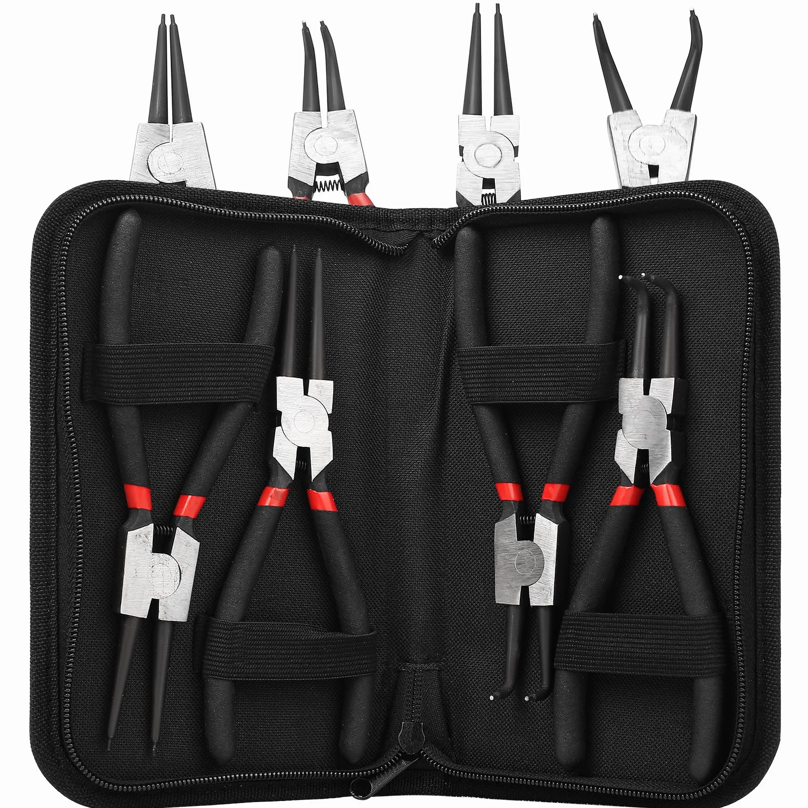 4 Stück Sprengringzangen Set, Seegeringzange Set, Sicherungsringzangen, Segeringen Zangen Sets, Außen Innen Sprengring Zange, Gerade Gebogen Sicherungsring Zangen mit Griffen