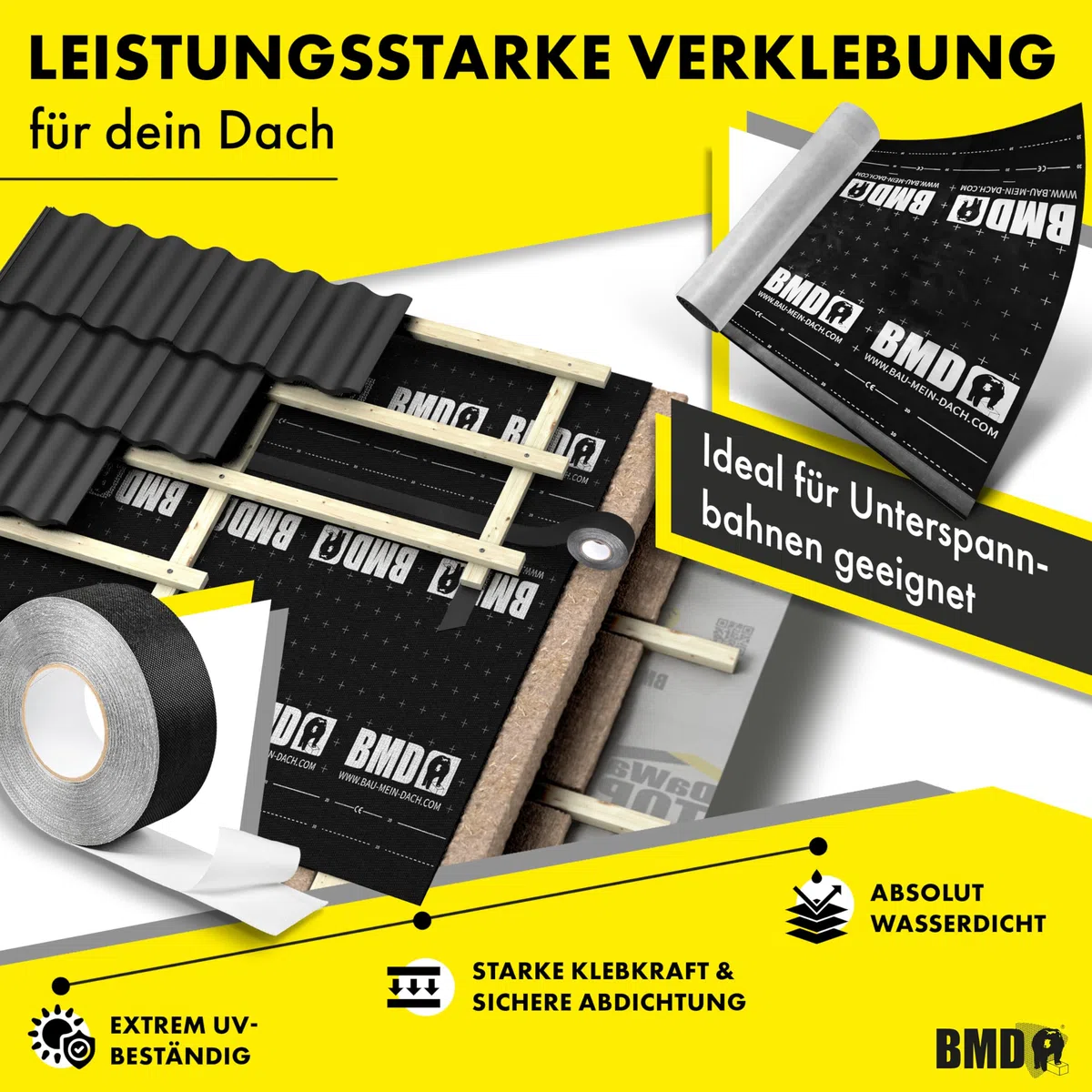 BMD Black Klebeband | 60mm x 25m | UV-Beständig | schwarz | für Unterspannbahn & Fassadenbahnen | Profiqualität Made in Germany