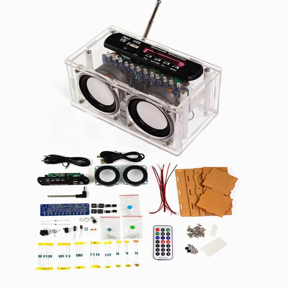 Elektronik Löt Bausatz Radio FM Bluetooth-Lautsprecherkit Erwachsene mit LCD Display, FM Radio Lautsprecher 87,5-108 MHz Lötübungs Kit, Stereo Digitalradio Musikspieler Geschenk