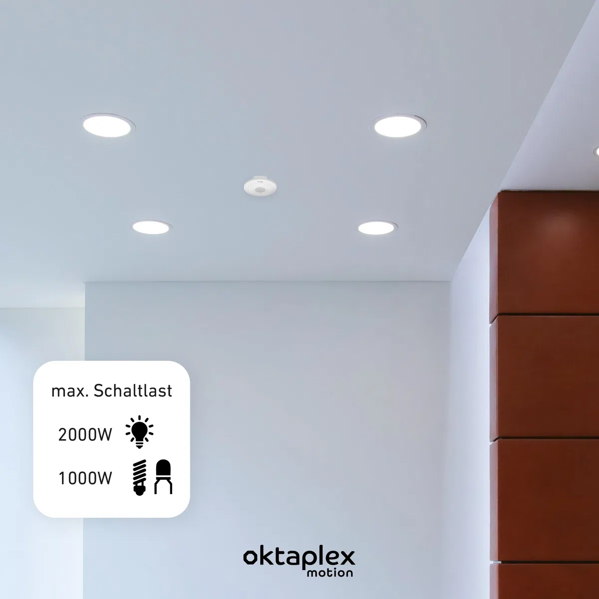 Oktaplex Ina Bewegungsmelder Innen 360 Grad 8m Reichweite LED geeignet weiß Aufputz 230V mit Dämmerungssensor