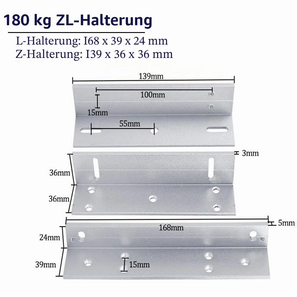 YAVIS Elektromagnetisches Schloss, wasserdicht, DC 12 V, 180 kg, Stärke 350 kg, gebürstete Oberfläche, Modell NC, Halterungen Z & L inklusive, ideal für Zugangskontrollsysteme im Innen- und