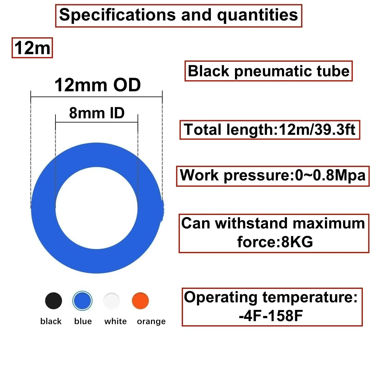 HUAZIZ 12 Meter PU Pneumatikschlauch Pneumatic Polyurethane Schlauch Flexibel Druckluftschlauch Außen 12 mm x Innen 8mm Schwarz+1 x Schlauchschneider