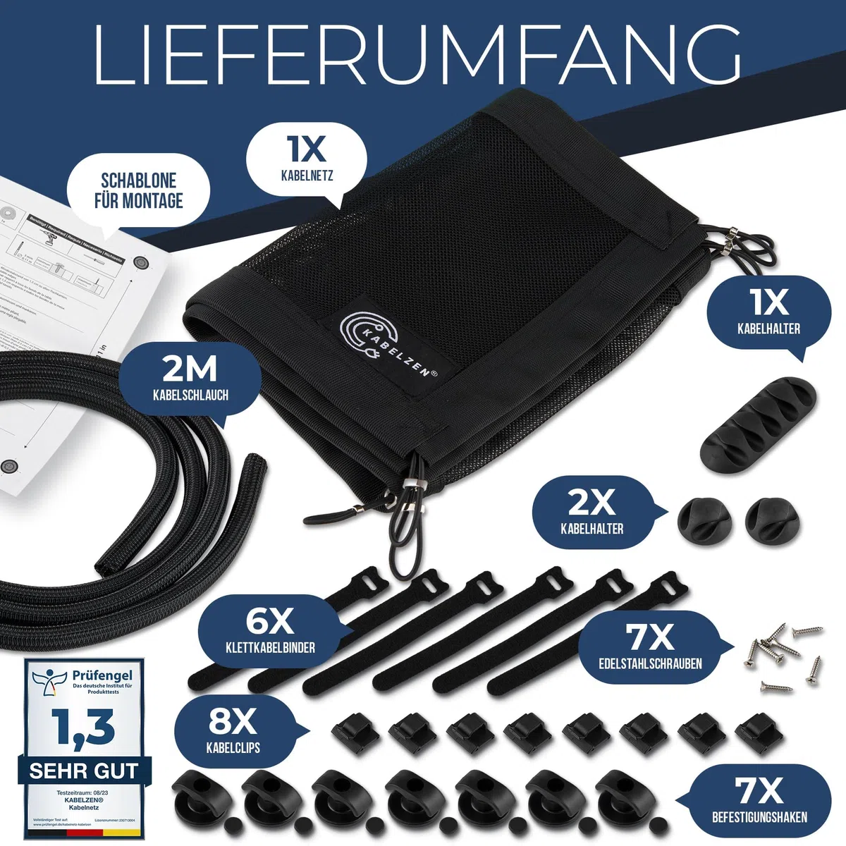 Kabelnetz Schreibtisch für Kabelmanagement, Kabelkanal flexibel - ideal für Kabelorganisation - Kabel verstecken unter dem Tisch, Kabelhalter inkl. Kabelschlauch, schwarz