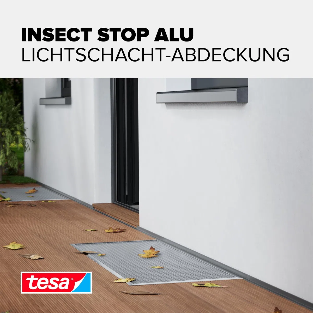 tesa INSECT STOP Alu Lichtschachtabdeckung - effektiver Schutz vor Insekten, Nagetieren und Schmutz für Kellerfenster, einfache Montage, witterungsbeständig 1,35m x 60cm