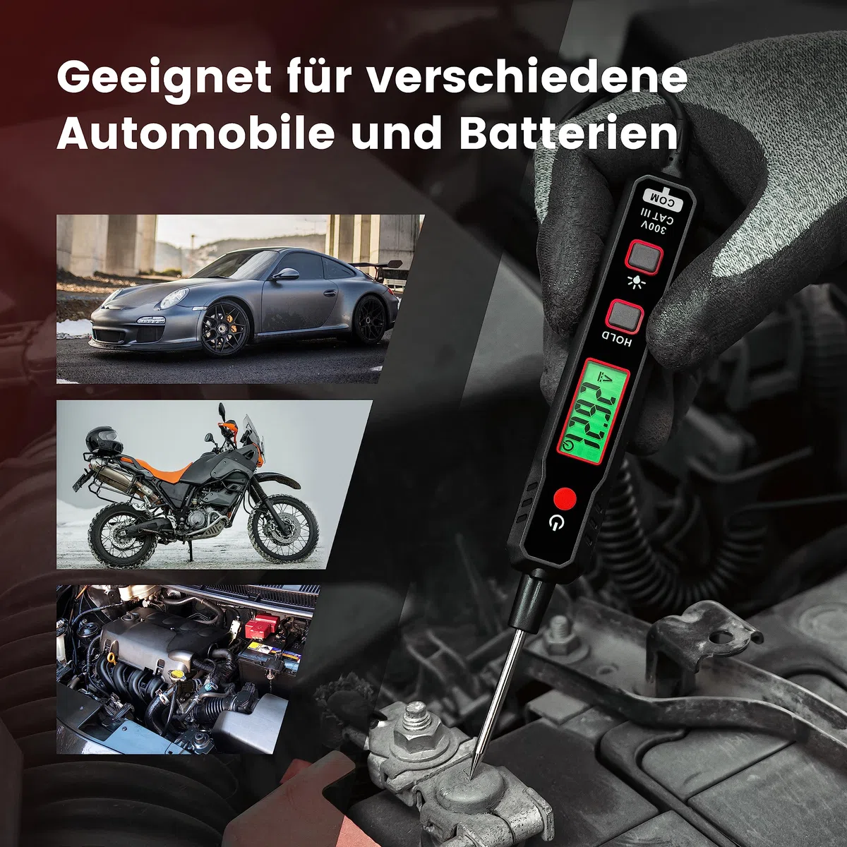KAIWEETS Smart Auto Spannungsprüfer Stift, 0,8V-100V DC mit Hintergrundbeleuchtung, Digital prüflampe kfz mit Taschenlampe Maßnahmen Polarität Kontinuität, für Autobatterie