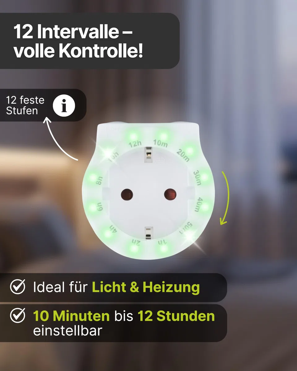 SCHWAIGER Steckdosen-Timer I Steckdosenadapter mit Zeitschaltuhr zur automatischen Abschaltung I mit 12 Zeitstufen I Countdown Zwischenstecker für Haushaltssteckdosen I Zeitschalter-Steckdose