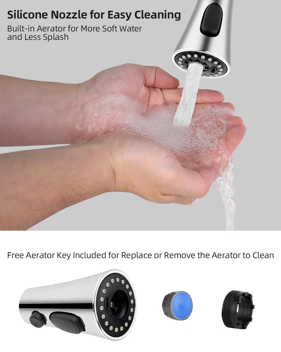Hibbent Küchenarmatur Kopf Ersatz, 3-Funktions-Küche Spüle Sprühdüse kompatibel mit Moen,Pull Down Küche Sprühkopf mit 9 Adaptern, EU Standard, Delta, Kohler Wasserhähne, Chrom