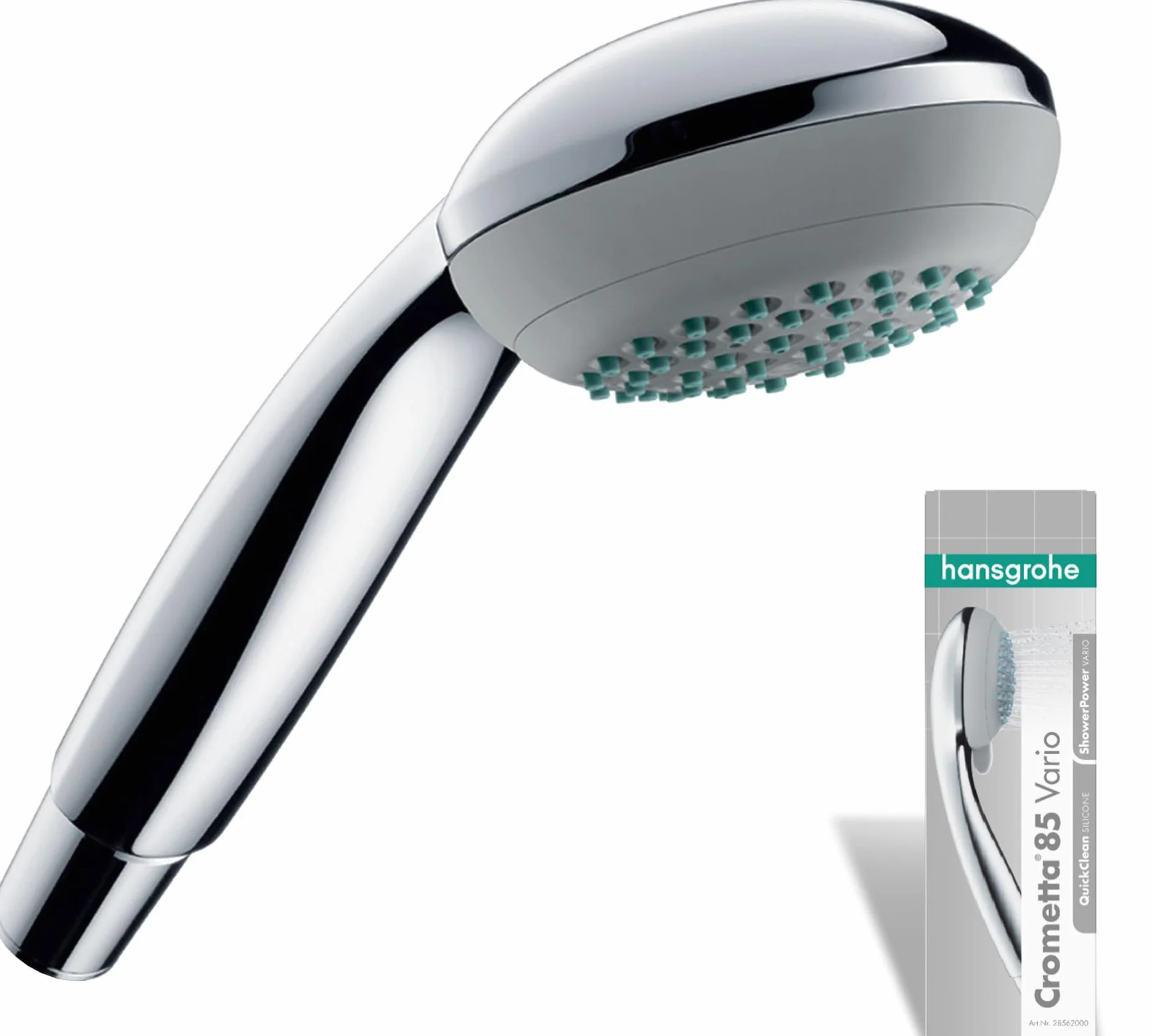 hansgrohe Crometta 85 - Duschkopf, Handbrause mit 2 Strahlarten, runde Duschbrause (⌀ 85 mm), Brausekopf mit Antikalk-Funktion, Chrom