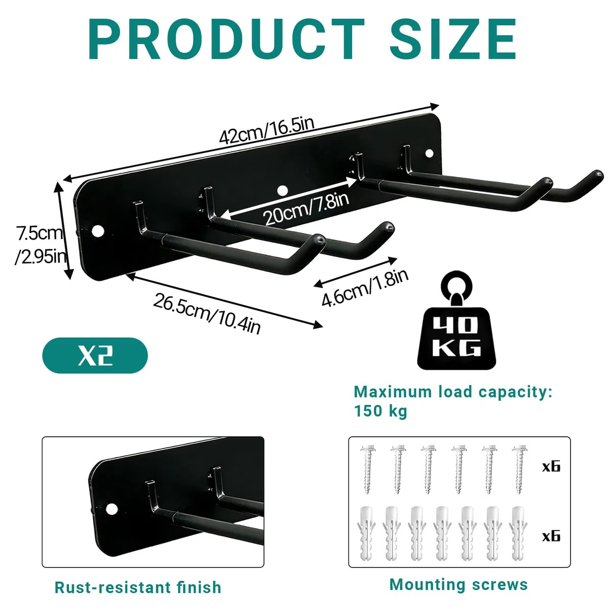 2 Stück Gerätehalter, Halterung Gartengeräte, Metall Gartengerätehalter, Aufhängung Gartengeräte für Garten, Keller, Hof, Garage (Einstöckig)
