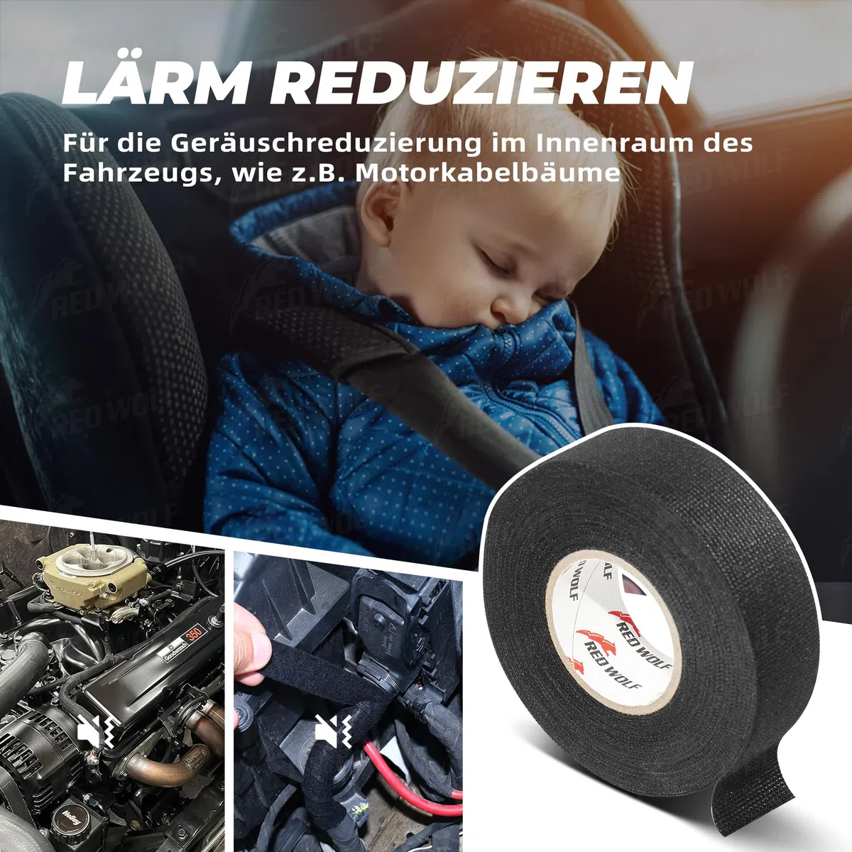 RED WOLF Isolierband Hitzebeständig Kfz Gewebeband Auto Kabel Klebeband Elektrische Kabel Stoffband Selbstklebendes Mehrzweckfilzband 15m x 25mm 5 Stück