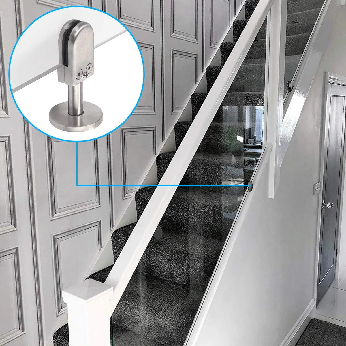 Proster 4 STÜCKE Edelstahl 304 Glasklemme S Größe Unterstützt 6-8 mm Dickes Glas mit 40mm Stützhalterung für Bodenmontage Bodenmontage Treppengeländer Balustradengeländer