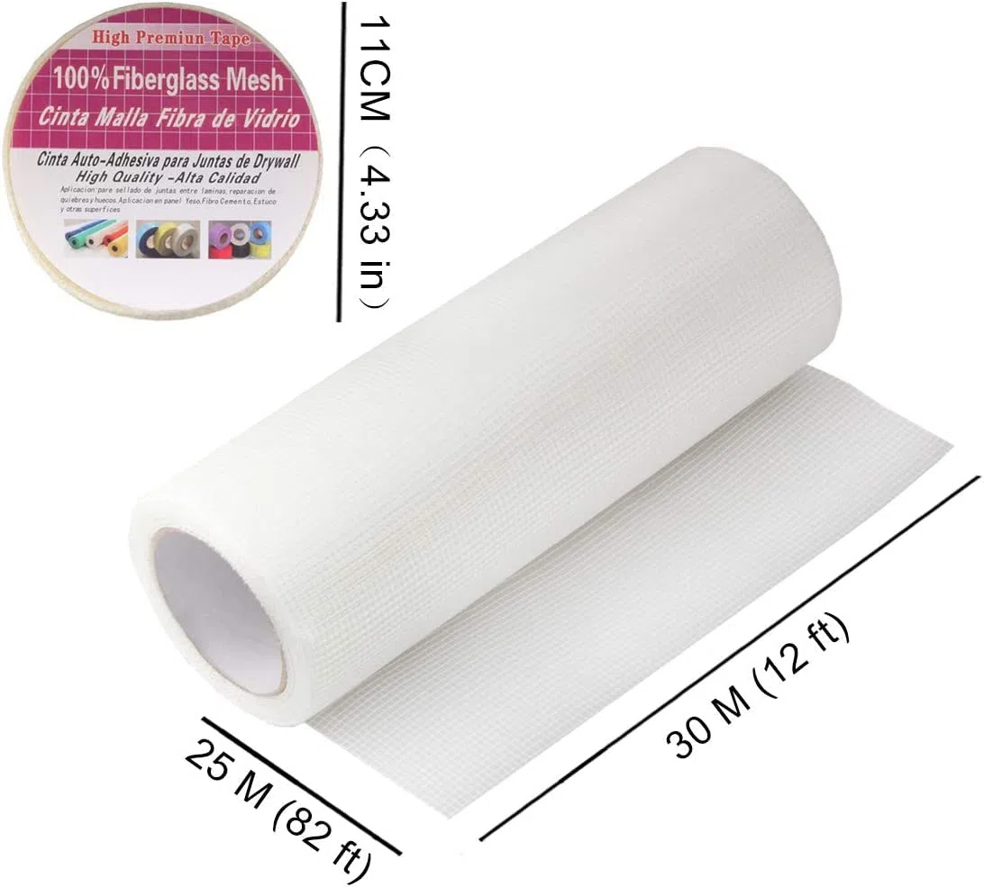 Glasfaser-Gewebeband Selbstklebend, Fiberglas Stoff Maschen Band Gewebe Rolle, Reparaturband zum Füllen von Rissen und Reparieren Fugen in Wänden, Gitterrißbrücke -30 cm X 25 m(12″X 82′)