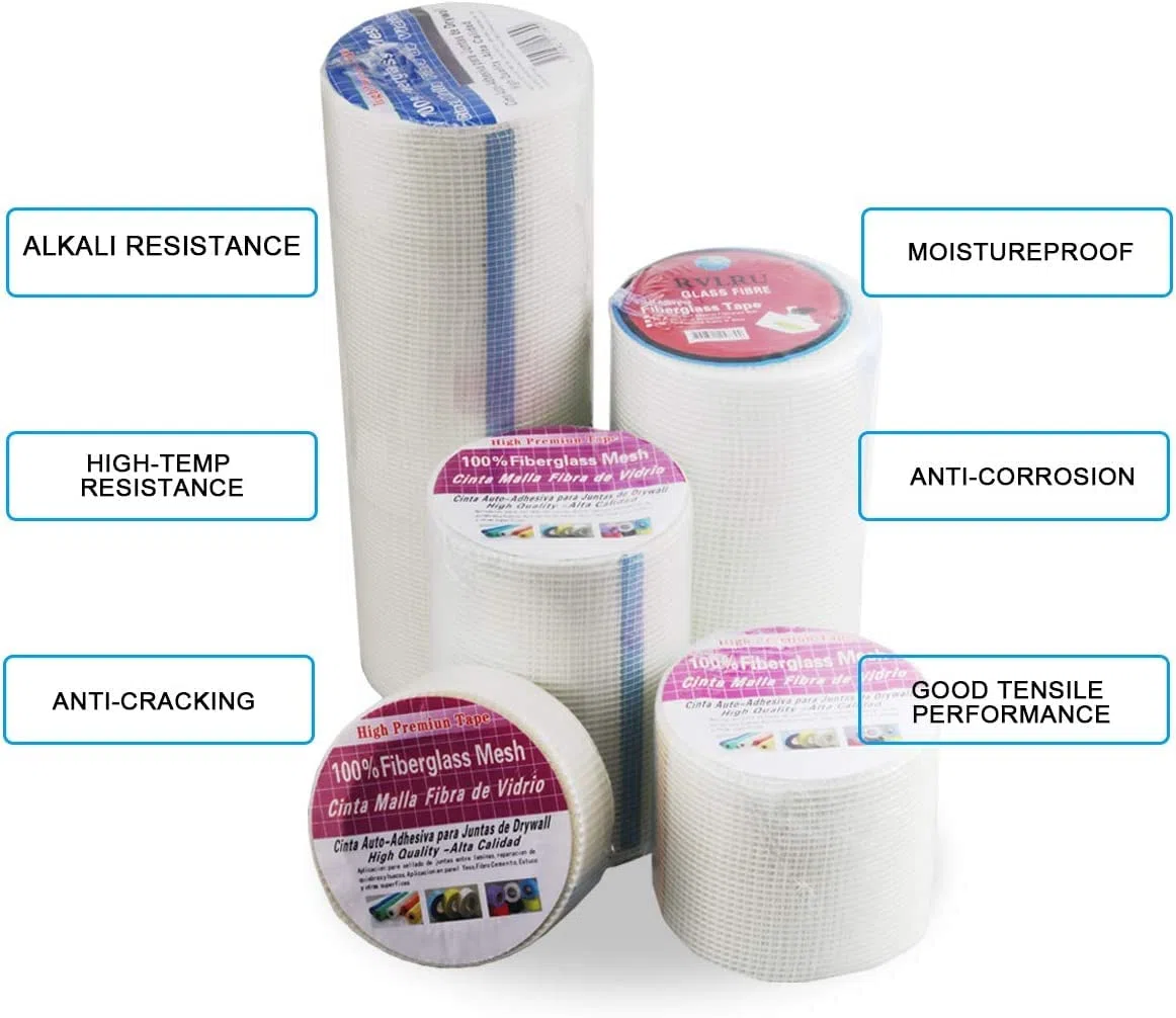 Glasfaser-Gewebeband Selbstklebend, Fiberglas Stoff Maschen Band Gewebe Rolle, Reparaturband zum Füllen von Rissen und Reparieren Fugen in Wänden, Gitterrißbrücke -30 cm X 25 m(12″X 82′)