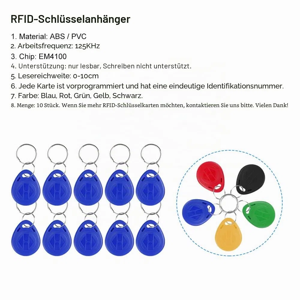 T22 RFID Zutrittskontrollkartenleser mit digitaler Tastatur, 10 EM4100 Tags, 1000 Benutzer, PVC, 12V, für sichere Umgebungen