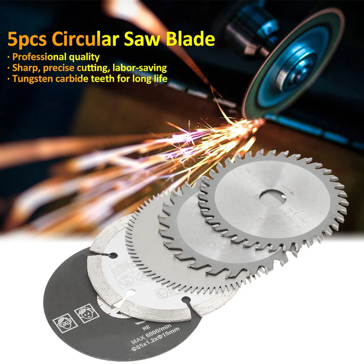5 Stück 85 mm Hartmetall Sägeblatt, Innendurchmesser 15 mm Mini Hartmetall Kreissägeblatt für Schneidwerkzeug für Schneidwerkzeuge, 24 Zähne TCT, 36 Zähne Kunststoff, 80 Zähne HSS, Diamant, Harz