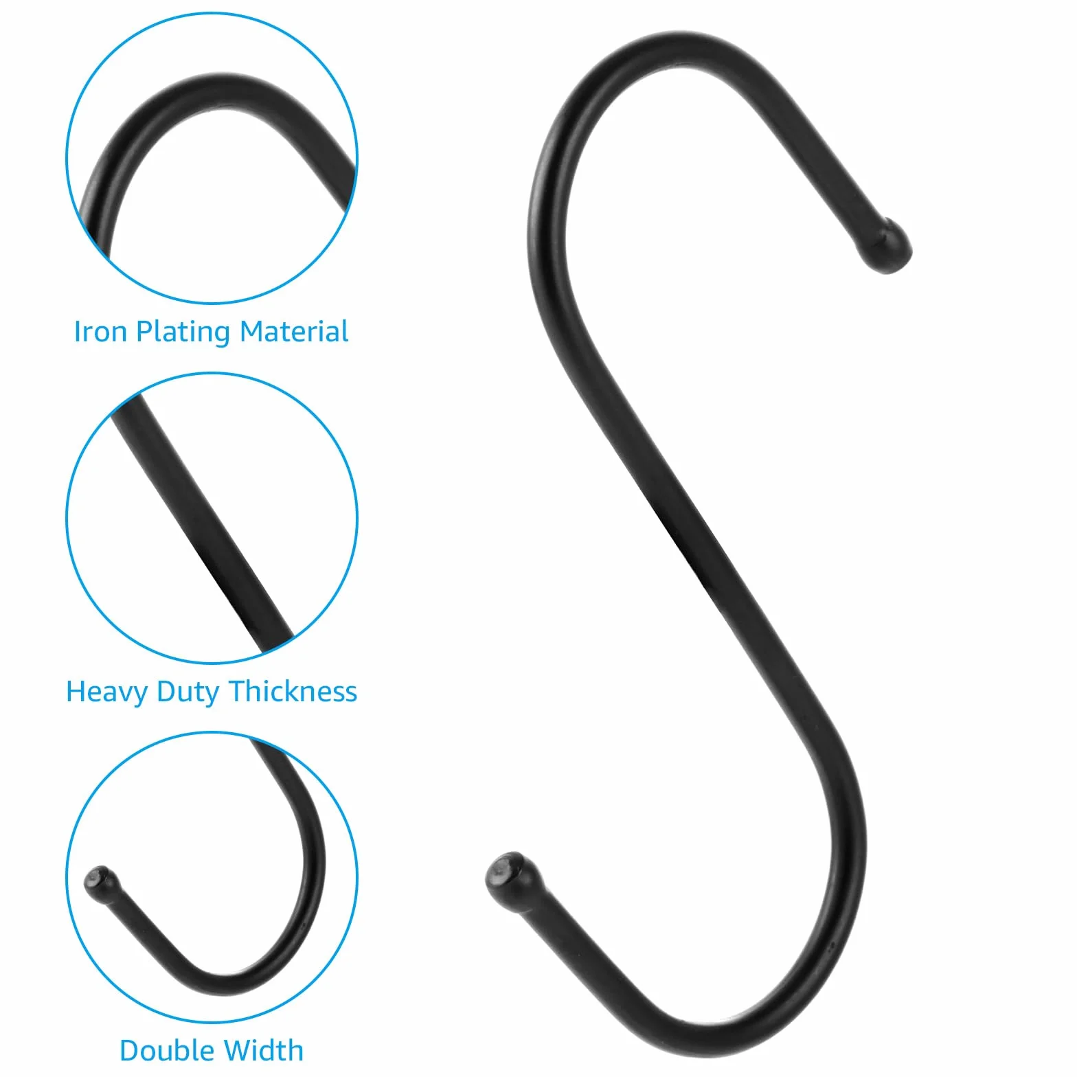 100 Stück S Haken Schwarz, 9 cm S Förmige Haken Schwarz, Metallhaken zum Aufhängen von Kleidern, Töpfen und Schalen, Geeignet für Küche, Bad und Schlafzimmer