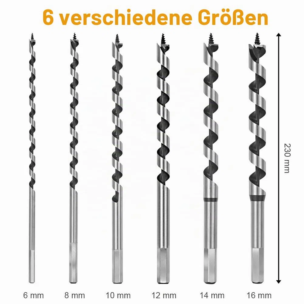 flintronic Spiralbohrer, 7-teilig, SDS-Plus Holzbohrer, Set aus Karbonstahl, Spiralbohrer, Lochschneider, Werkzeug mit Durchmesser 6 mm/8 mm/10 mm/12 mm/14 mm/16 mm/18 mm