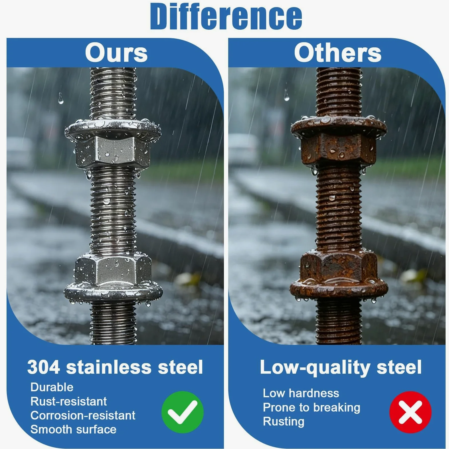 2 Stück Gewindestange M16 Edelstahl A2 V2A, Gewindestange M16 x 200mm Metallstäbe zum Basteln Gewindestifte mit 4pcs Sechskantmutter
