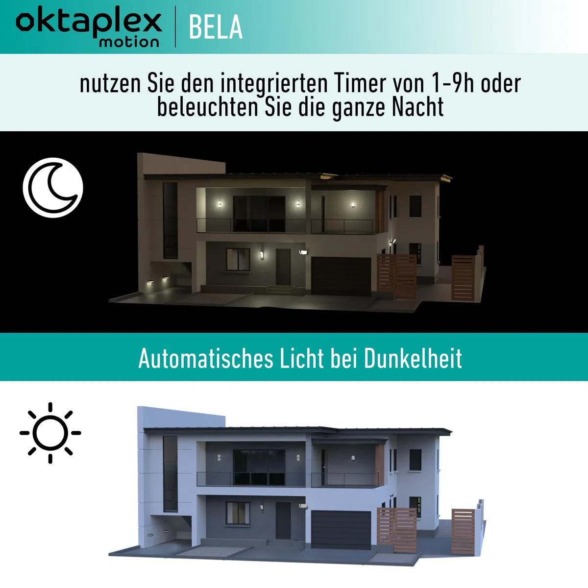 Oktaplex Bela Dämmerungsschalter Aussen mit Ausschalttimer IP65 230V anthrazit einstellbarer Dämmerungssensor