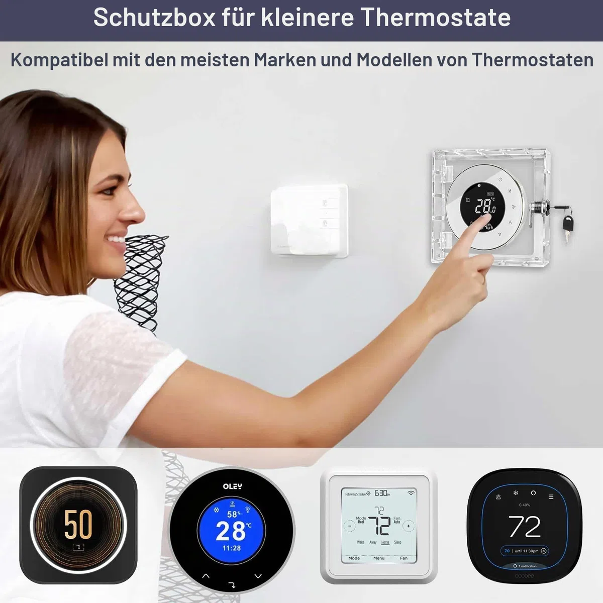 Thermostatschutz, Thermostat Guard mit Schlüssel, 12 * 14.3 * 4.5cm Thermostat Schließkasten Transparenter Thermostat Abdeckung, Acryl Thermostat Schloss, Passend Für Zuhause, Schlafzimmer (1 Stück)