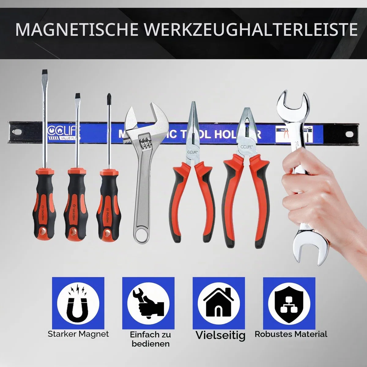 CCLIFE 4tlg Magnetleiste Werkzeug 37cm & 23cm 15kg & 9kg Magnetschiene Magnetisch Werkzeugleiste für Werkstatt