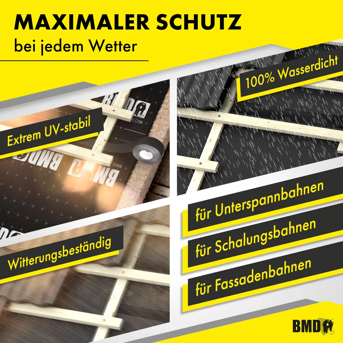 BMD Black Klebeband | 60mm x 25m | UV-Beständig | schwarz | für Unterspannbahn & Fassadenbahnen | Profiqualität Made in Germany